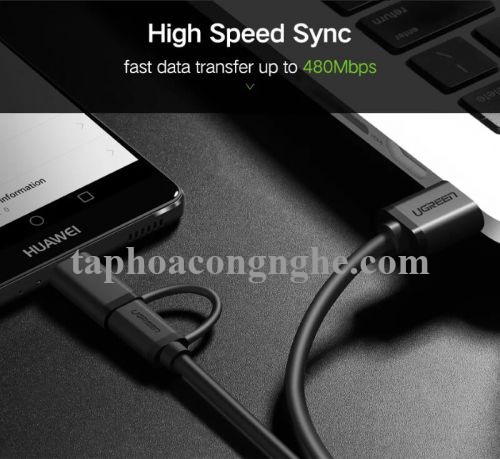 Ugreen 30173 0.5M màu Đen Thiết bị chuyển đổi USB 2.0 sang type-C và micro USB US142 30030173